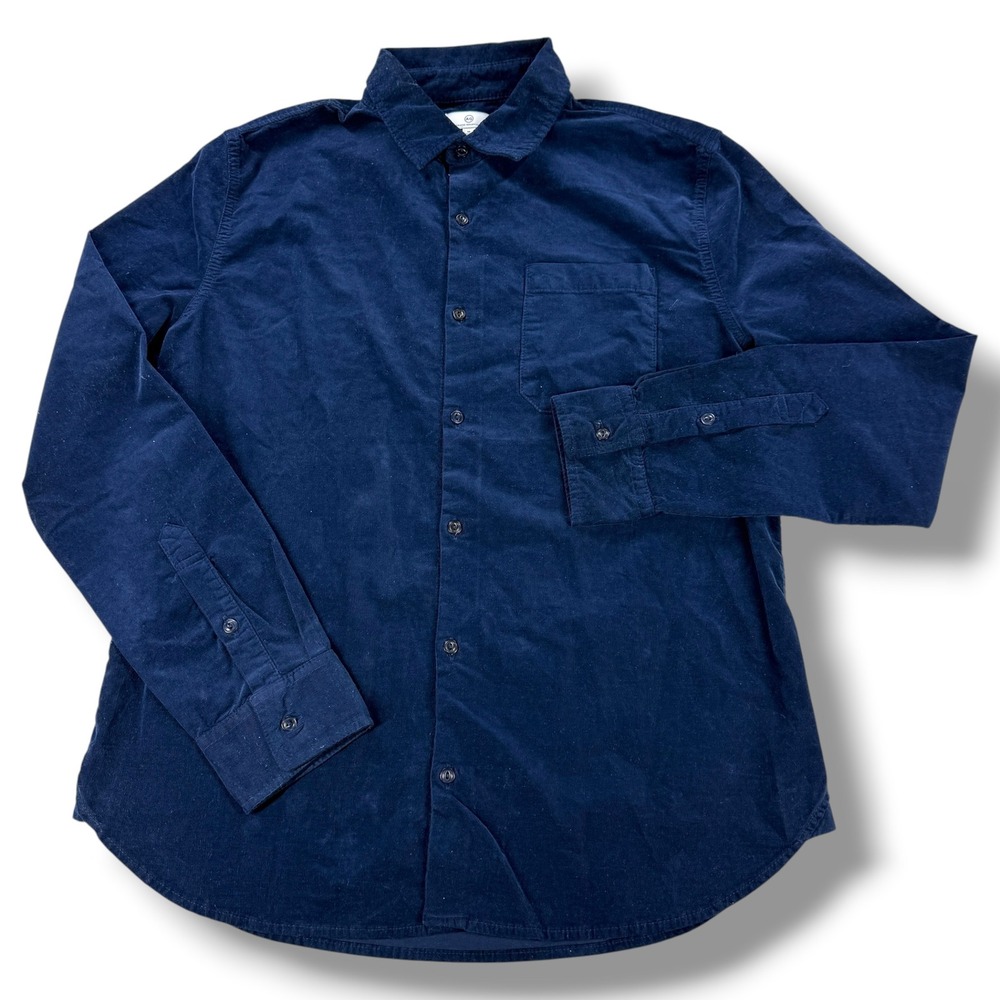 AG Adriano Goldschmied Mens Navy Blue Fine Wale Corduroy Button Down Shirt M